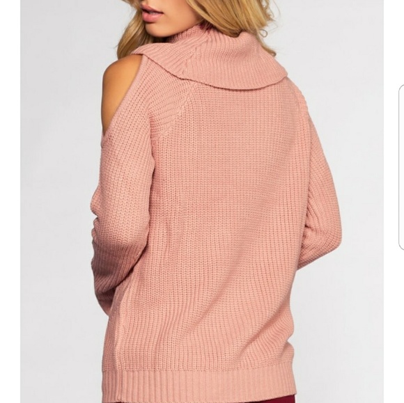 CALDER Blush Pink Cold Shoulder Cowl Neck Sweater - Picture 3 of 5